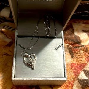 Champagne and white diamond heart necklace